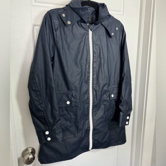 J.Crew Navy Hooded Raincoat Women’s S Water-Resistant Jacket - Picture 2 of 8